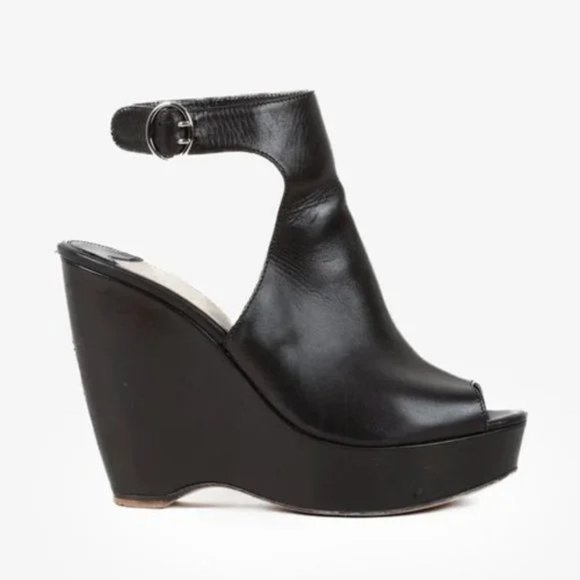 Prada Black Leather Peep-Toe Platform Sandals - Picture 1 of 10